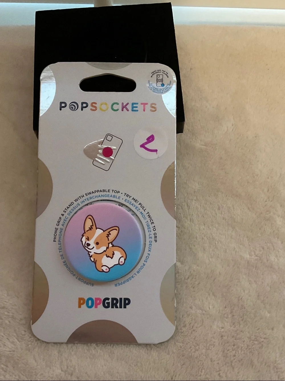 PopSocket PopGrip Corgi Illustration on Pastel Gradient (pink, blue, purple)